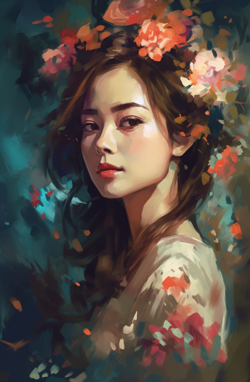 水墨画漂亮女孩花插画背景,插画/手绘图,插画/手绘图库,插画/手绘图下载,插画/手绘